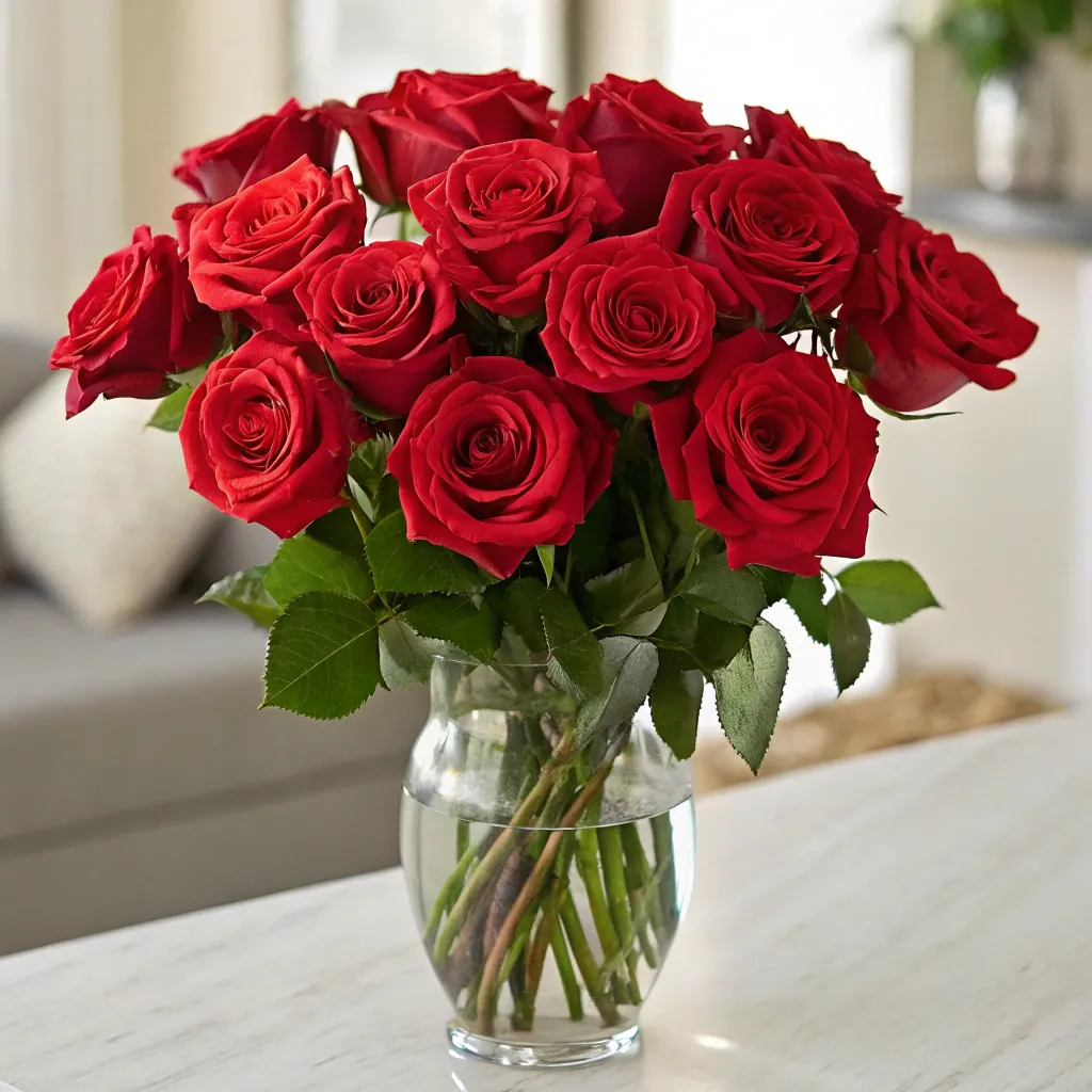 A bouquet of fresh red roses