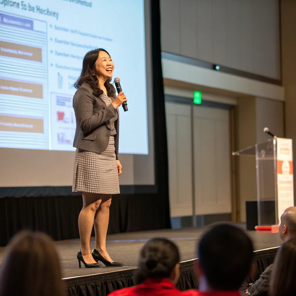 Rachel Lin presenting at a conference
